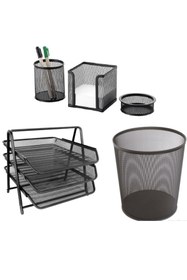 Resim Cassa Exclusive Set 5 Parça Kalemlik - Ataşlık - Kağıtlık - Çöp Kovası - Metal Evrak Rafı Perfore 