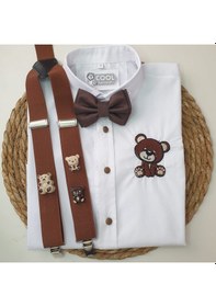 Resim Coolpartyshop Erkek Çocuk Ayıcık Konseptli Askı Papyon Gömlek Kahverengi 