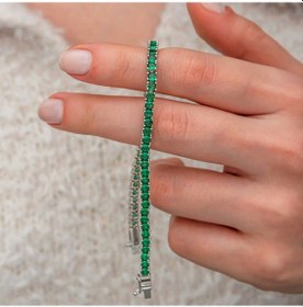 Resim Gümüş Yeşil Zirkon Taşlı Su Yolu Kadın Bileklik Gümüş - Rose Gold 