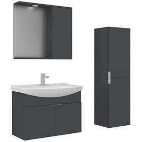 Resim Orka Purus 80 Cm Mat Antrasit Spot Aynalı Banyo Dolabı Takım Ve Boy Dolabı Asma Antrasit 