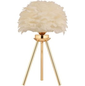 Resim İstanbul Avize Abajur Gold Beyaz Deve Tüylü Abajur Gold 