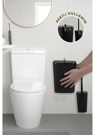 Resim Okyanus Home Safir Yapışkanlı Wc Fırçalık Ve Çöp Kovası Seti Siyah 2'li Banyo Seti Siyah 