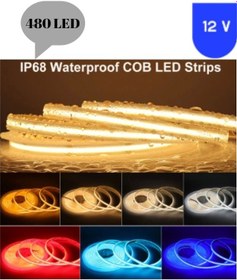 Resim 12 Volt 8 Mm 480 Ledli Esnek Cob Şerit Mavi Dış Mekan Ip68 5 Metre 