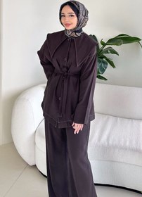 Resim Mendil Yaka Kemerli Takım - Kahverengi 