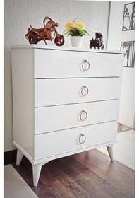 Resim Şifonyer 75 CM 4 Çekmece Beyaz/GÜMÜŞ 