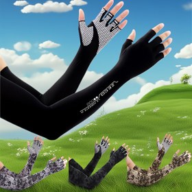 Resim Yazlık Serin Yarım Parmak Kol Kılıfı Erkek ve Kadınlar için İnce Buzlu Lif Kumaş Dış Mekan Güneşlik Soğutucu Kol Kollukları 