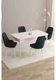 Resim Mazaka Serisi 80x132 Açılabilir Mdf Beyaz Masa Takımı 4 Antrasit Sandalye Antrasit 