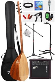 Resim Yonka B-141U-AMP Amfili Uzun Sap Karaağaç Saz Bağlama Seti 