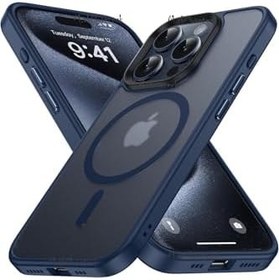 Resim m.tk moveteck iPhone 15 Pro ile Uyumlu Kılıf, Kamera Yükseltili, MagSafe Şarj Destekli, Mat Renkli Kenarlı, Hassas Buton Kapak, Lacivert 