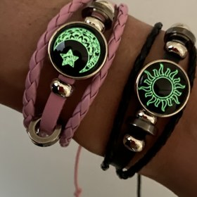 Resim 2'li Set Işıltılı Moda El Yapımı Dokuma Çiftler Güneş, Ay ve Yıldız Bilezik Seti, İyi Arkadaş Kombinasyonu Parlayan Takı Hediyeleri Sevgililer Günü/Ramazan için Orta Doğu'da 