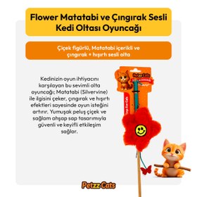 Resim PetzzCats Flower Matatabi ve Çıngırak Sesli Kedi Oltası Oyuncağı Turuncu 42 Cm 