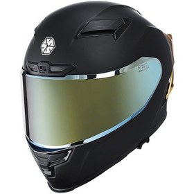 Resim Scoyco FF-871 YAKSHA MAT SİYAH-GOLD GÜNEŞ VİZÖRLÜ KAPALI KASK (GOLD CAMLI) 
