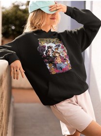 Resim Sevbano One Piece Karakterler Monkey D. Luffy Baskılı Unisex Oversize Ani Siyah 