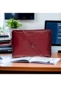 Resim Leeds 16 İnç Apple Uyumlu MacBook Ve Pc , Hakiki Deri, El Yapımı Kılıf, Gölgeli Kırmızı Kırmızı 