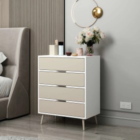 Resim Elina Ayaklı 4 Çekmeceli Şifonyer - Beyaz/kumtaşı Çok Renkli 