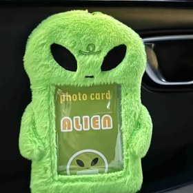 Resim Fotoğraf Sergileme Pencereli Sevimli Uzaylı Peluş Kart Tutucu - Okul, Ofis, Otobüs Geçiş Kartı için Yumuşak Yeşil Uzay Temalı Kimlik Rozeti Makarası - Dayanıklı Kumaş Anahtarlık Aksesuar 