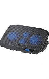 Resim Tornado 4x Turbo LED Fan - Ayarlabilir Fan Hızı & 6 Farklı Stand Yükseklik Kademesi - 2 USB Portlu - Metal Mesh Zemin - LCD Ekranlı Notebook Soğutucu - Siyah (9"-17" Boyut Destekli) 