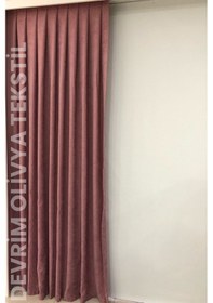 Resim Devrim Olivya Tekstil Lüks 1. Sınıf Düz Dikim Gül Kurusu Ada Fon Perde Gülkurusu 