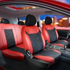 Resim Nissan Rally Road ile Uyumlu Lüx Deri Süet Oto Koltuk Kılıfı Ön Arka Takım Prime Serisi KIRMIZI SİYAH 