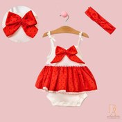 Resim Duygu Akyol Kids Wear Kız Bebek Puantiyeli Etekli Askılı Çıtçıtlı Badi Bandana 9 12 18 24 Ay 