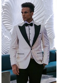 Resim Wessi Tüy Desenli Slim Fit Erkek Smokin Ceket - Beyaz 