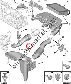 Resim PEUGEOT 3008 (2011-2015) 1,6 HDI HAVA FİLTRE ÜST HORTUMU 