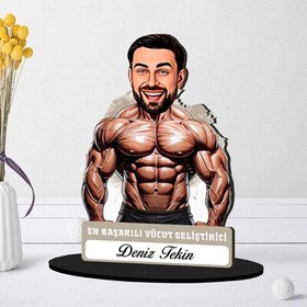 Resim Kişiye Özel Erkek Vücut Geliştiricisine Hediye Karikatürlü Biblo 