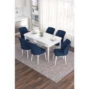Resim Canisa Concept Eva Serisi 80 x 132 cm Açılabilir Mdf Mutfak Masa Takımı Beyaz Masa ve 6 Sandalye 
