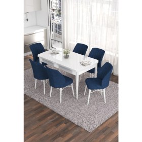 Resim Canisa Concept Eva Serisi 80 x 132 cm Açılabilir Mdf Mutfak Masa Takımı Beyaz Masa ve 6 Sandalye 