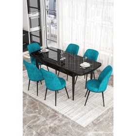Resim Canisa Concept Kor Serisi 70X114 Açılabilir Siyah Mermer Mutfak Masa Takımı 