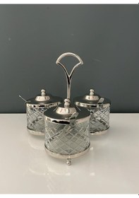 Resim Lamedore Standlı Yuvarlak 3 Lü Baharatlık Seti Nikel 21x21x19,5 Cm Gümüş 