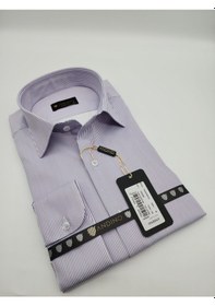 Resim Regularfit Çizgili Erkek Gömlek Likralı Esnek Kumaş 042069 Lila 
