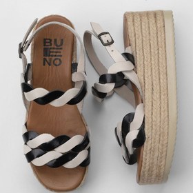 Resim Bueno Shoes Siyah Bej Parlak Deri Kadın Dolgu Topuklu Sandalet 01wu6119 