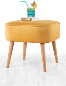 Resim ASELYA HOME Minimalist Ahşap Ayaklı Kare Puf Bench 