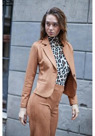 Resim Hafif Likralı Süet Kumaş Flato Cepli Uzun Kol Kısa Blazer Ceket-camel CAMEL 