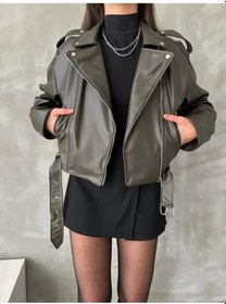 Resim Genculus Kemerli Kadın Deri Ceket Yeni Sezon Oversize Çok Renkli 