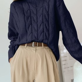 Resim Düz Renk Kalın Örgü Düşük Omuz Kazak 