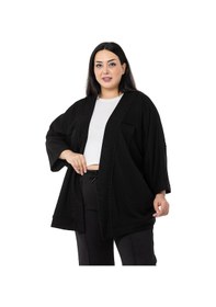 Resim Disentis Büyük Beden Truvakar Kollu Oversize Cepli Üç İplik Siyah Hırka-siyah Siyah 