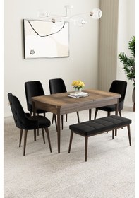 Resim Clara Barok Desen 80x132 Açılabilir Mdf Masa Yemek Odası Takımı,mutfak Takımı 6 Adet Sandalye Siyah 