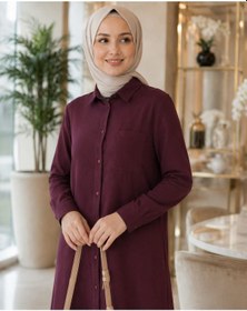 Resim Premium %100 Tensel Kumaş İkili Tesettür Takım Ekru-mürdüm-mavi 