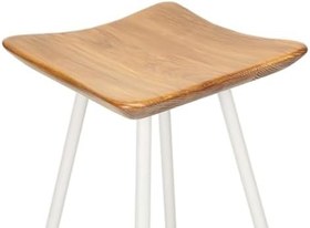 Resim Tabure Bar Taburesi Beyaz Cm Kavisli Kare Oturma Yeri Ahşap Demir Ayaklı Ahşap Topuzlu Modern (65 CM) 