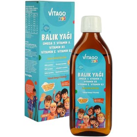 Resim VİTAGO Kids Rafadan Tayfa Balık Yağı Omega 3 Vitamin A D3 E K2 Içeren 150 ml Şurup 