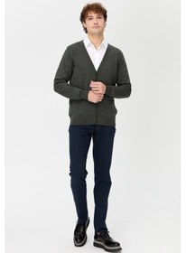 Resim Desen Triko Erkek Basic V Yaka Önü Düğmeli İnce Triko Hırka K.füme K.füme 