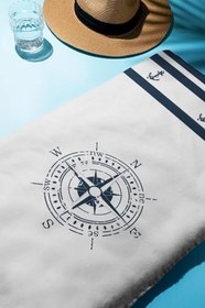 Resim Dijital Baskı Plaj Deniz Havlusu Pusula Desenli Peştamal HVL0006 