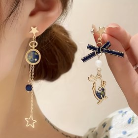 Resim Şık Vintage Esintili Fiyonk & Tavşan Damlalık Küpeler - Çinko Alaşımı, Günlük Kıyafetler İçin Mükemmel 