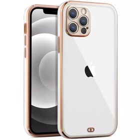 Resim Iphone 13 Pro Uyumlu Kılıf Kamera Lens Korumalı Parlak Gold Çerçeveli Orijinal Şeffaf Silikon 
