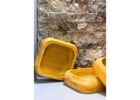Resim Karokstore Bambu 3'lü Ahşap Sunum Seti Kahvaltılık Çerezlik Reçellik Tepsili Şık ve Pratik Servis Ürünü (Kare) 