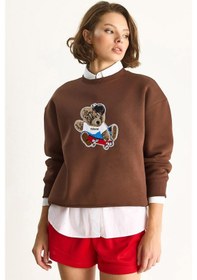 Resim Shade Kadın Teddy Nakış İşlemeli Bisiklet Yaka Salaş Sweatshirt 6864 60283522 - Kahverengi 