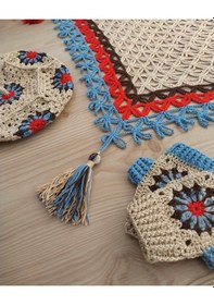 Resim Ressam Bereli Fular Eldiven Takımı , El Yapımı Bere Şal Set Bej 