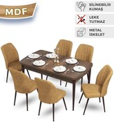 Resim Canisa Mun Serisi, 80x132 Açılabilir Mdf Barok Ahşap Desen Mutfak Masası Takımı, 6 Cappucino Sandalye 